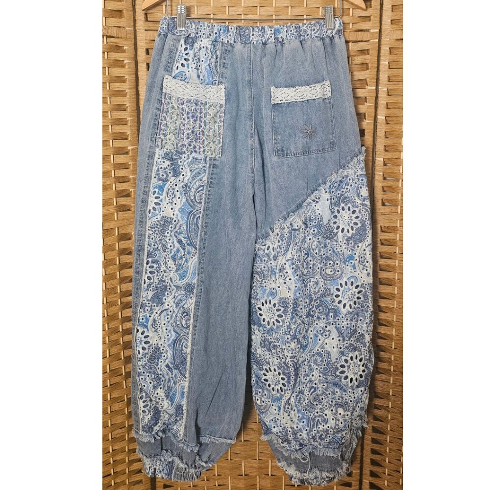 POL Patchwork Denim Jogger Pants Women's S NWOT - Picture 2 of 13
